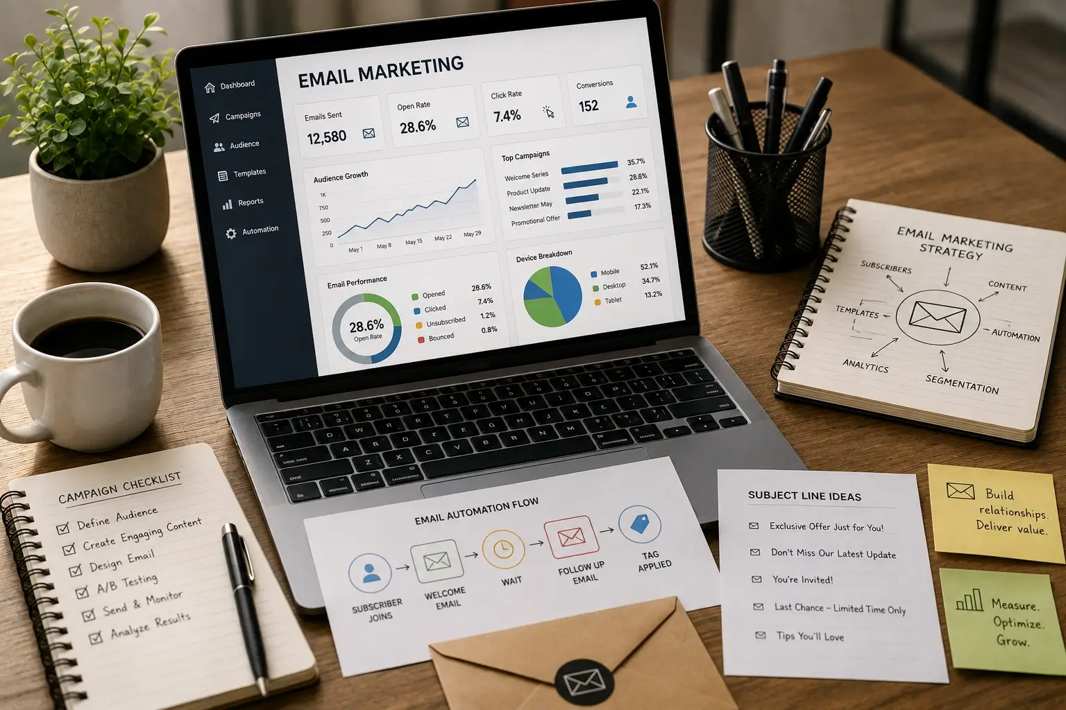 Marketing team reviewing email campaign performance